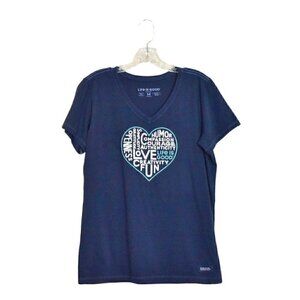 Life Is Good Short Sleeve V Neck Pullover Blue Tee Shirt Top Size M